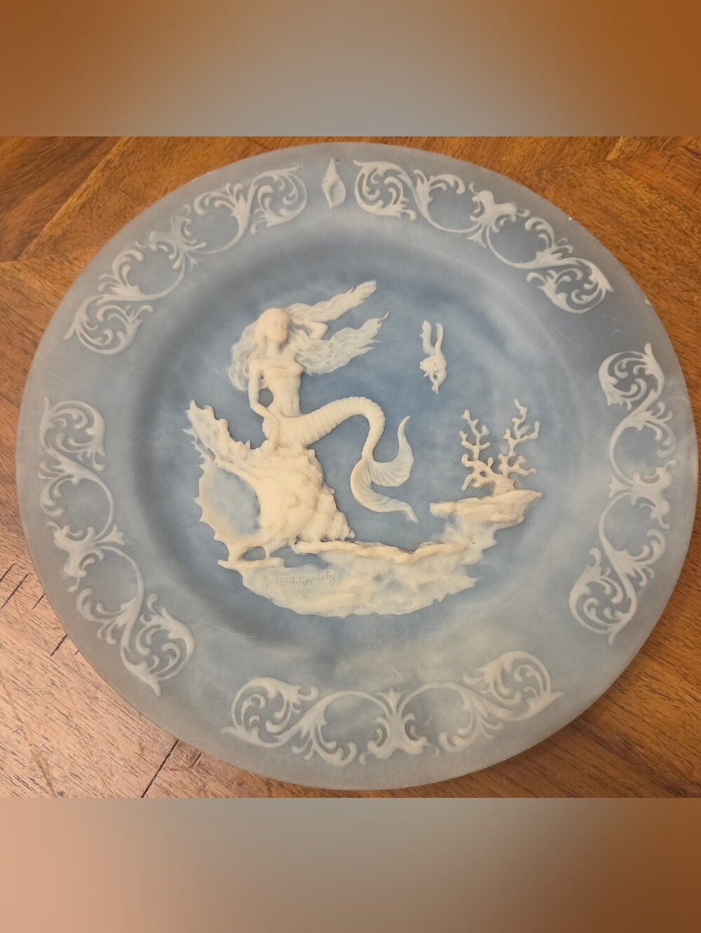 Vintage Avondale Maiden of the Sea Mermaid Incolay Stone Plate 1980 Mermaidcore